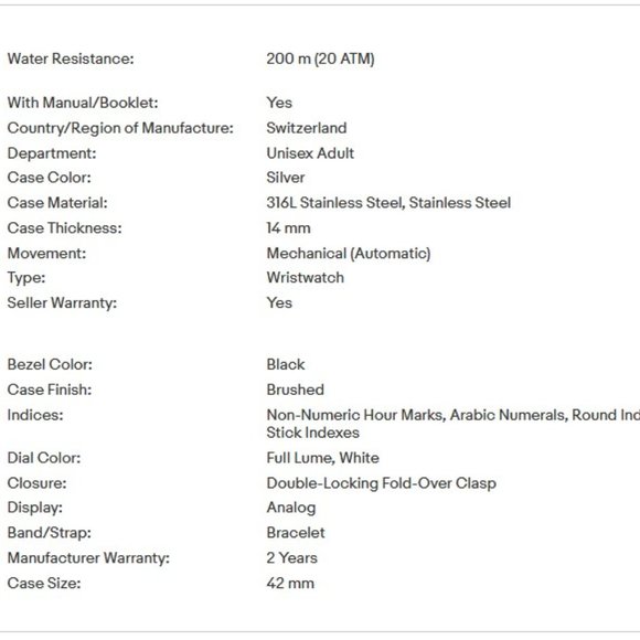 ARAGON Watch Swiss Automatic DiveMaster Sapphire Crystal & Bezel Black Dial 42mm - Picture 16 of 16